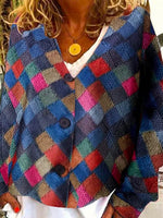 Color Block V Neck Buttoned Casual Cardigan