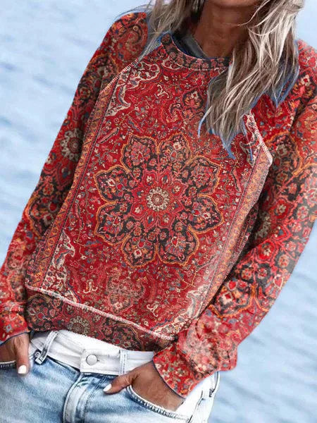 Raglan Sleeve Loose Casual Knitted Crew Neck Sweatshirt