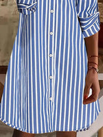 Womens Shirt Collar Striped Casual Dress