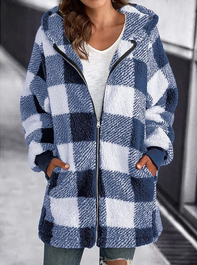 Plaid Casual Long Sleeves Zip with Pockets Jacket