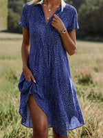 Women's Polka Dot Print Lapel Short Sleeve Dress