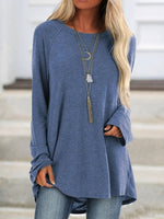 Solid Round Neck Loose Long Sleeves T-shirt