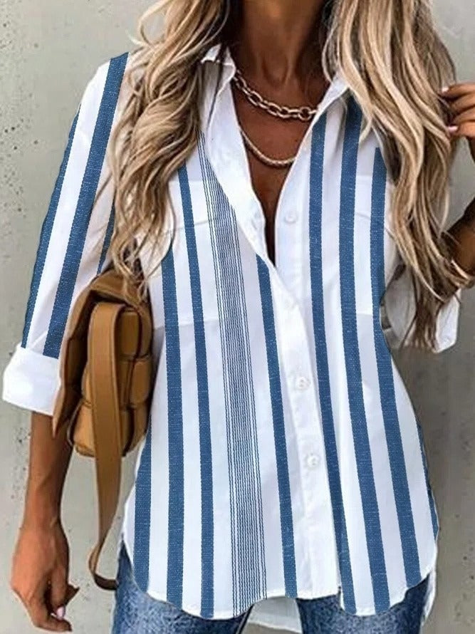 Women's Stripes Long Sleeve Casual Loose Shirts
