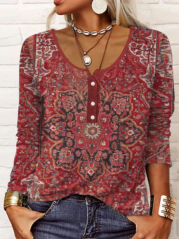 Casual Ethnic Knitted Crew Neck Shirt