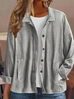 Womens Plain Loose Shirt Collar Casual Jacket