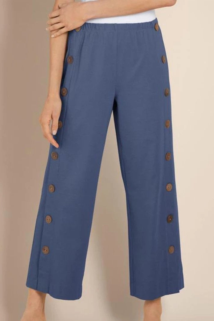 Women's Solid Color Buttons Summer Wide Leg Pants