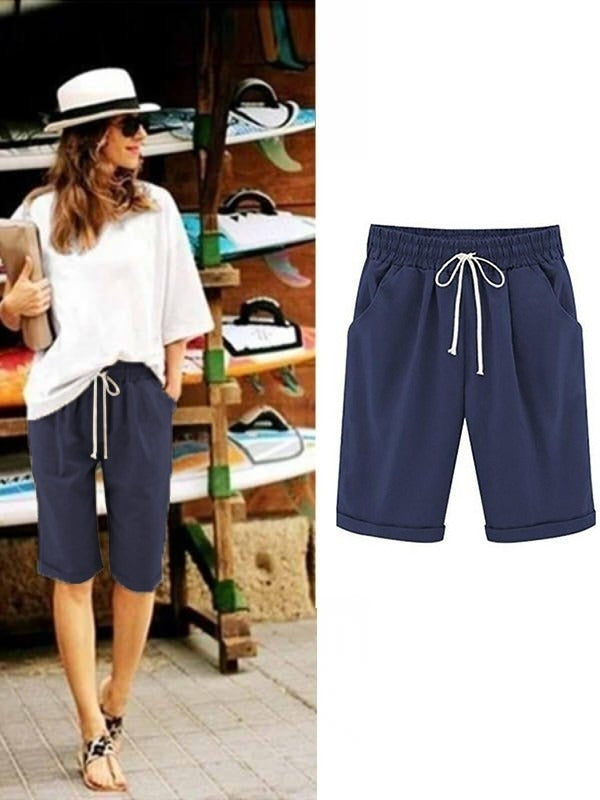 Plain with Pockets Sashes Holiday Loose Shorts (9 Colors)