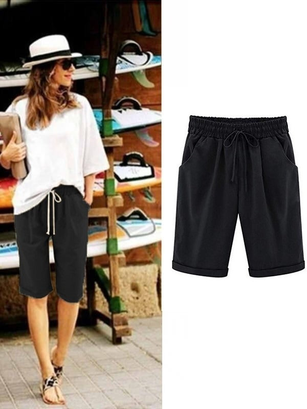 Plain with Pockets Sashes Holiday Loose Shorts (9 Colors)