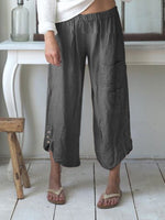 Women's Solid Color Buttons Casual Loose Pants