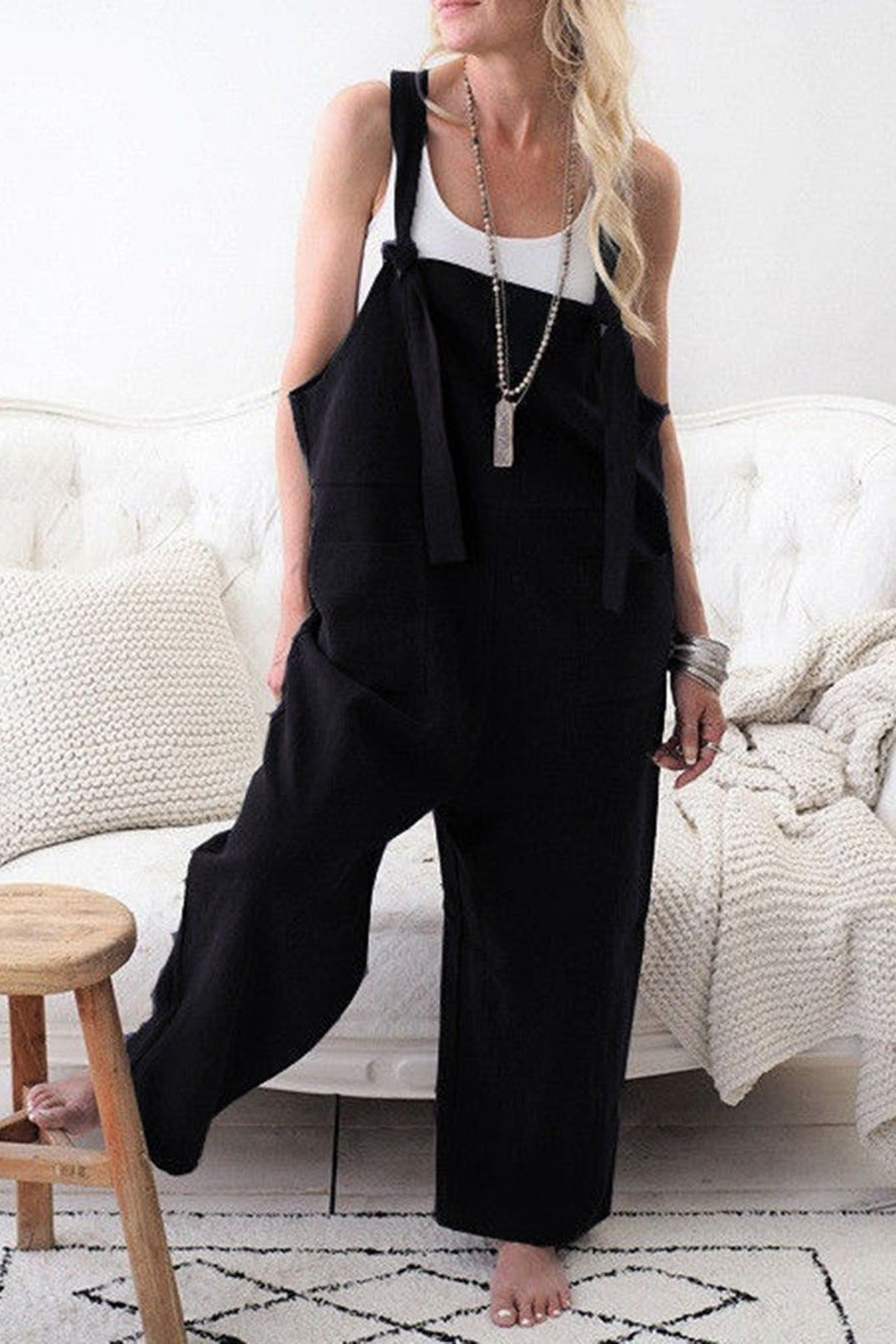 Women's Solid Color with Pockets Casual Wide Leg Jumpsuit