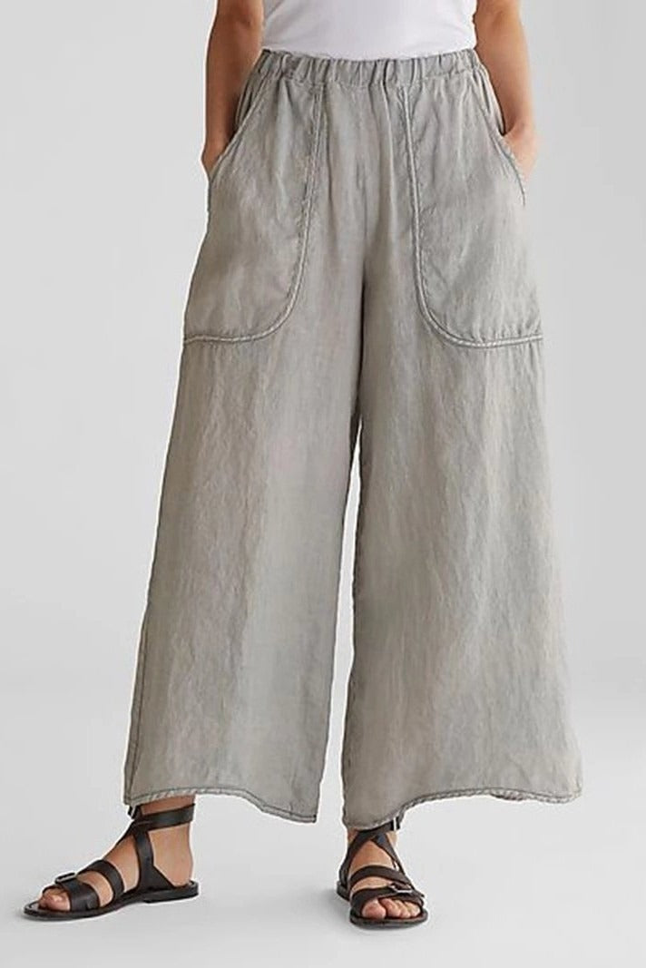 Women's Solid Color with Pockets Casual Wide Leg Pants