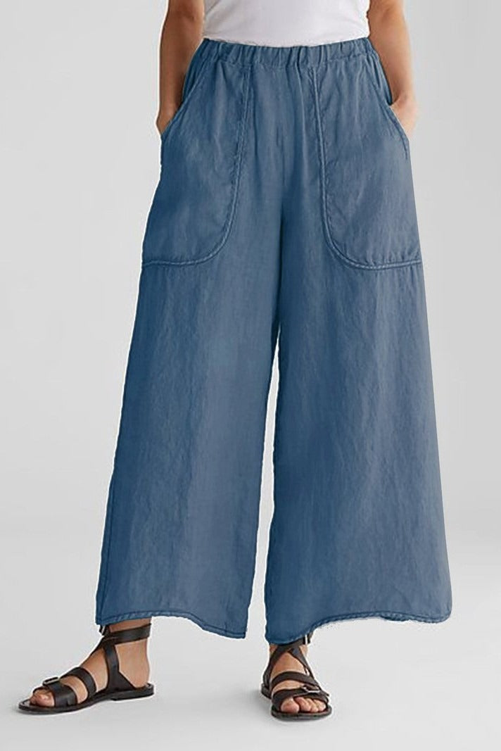 Women's Solid Color with Pockets Casual Wide Leg Pants