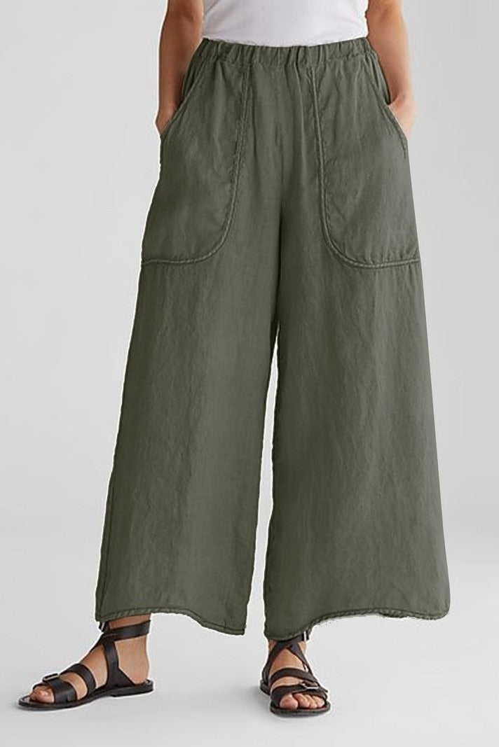 Women's Solid Color with Pockets Casual Wide Leg Pants