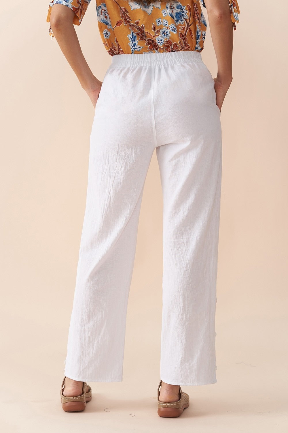 Women Gauze On-seam Pockets Elastic Waist Pants