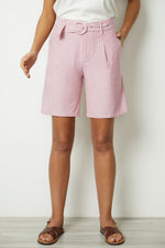 Woven Detachable Belt Side Slash Pockets Sleek Front Pleats Shorts