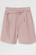 Woven Detachable Belt Side Slash Pockets Sleek Front Pleats Shorts