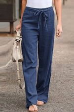 Solid Color with Pockets Sashes Loose Pants