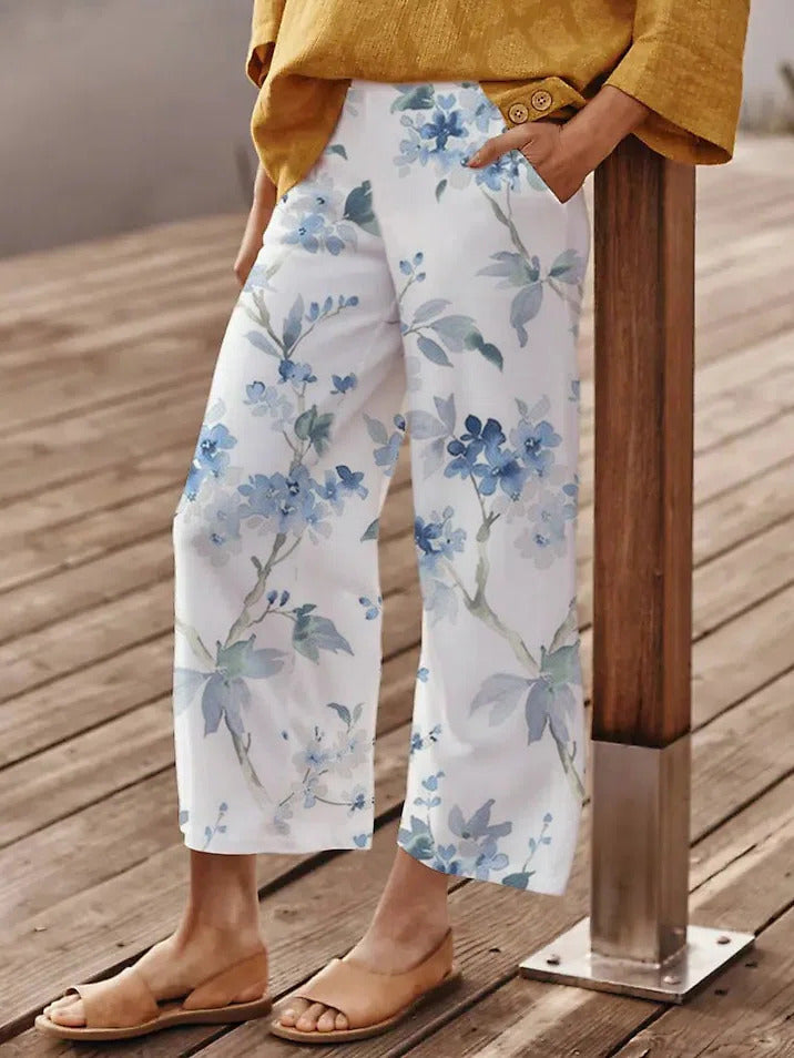 Floral Print with Pockets Loose Pants