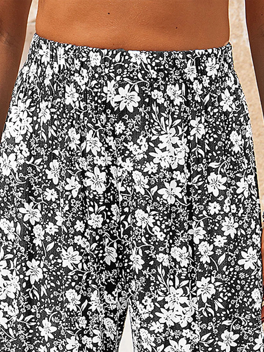 Floral Print with Pockets Elastic Waist Pants