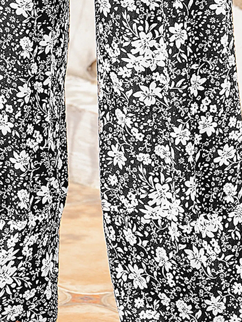 Floral Print with Pockets Elastic Waist Pants