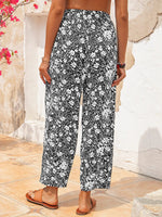 Floral Print with Pockets Elastic Waist Pants