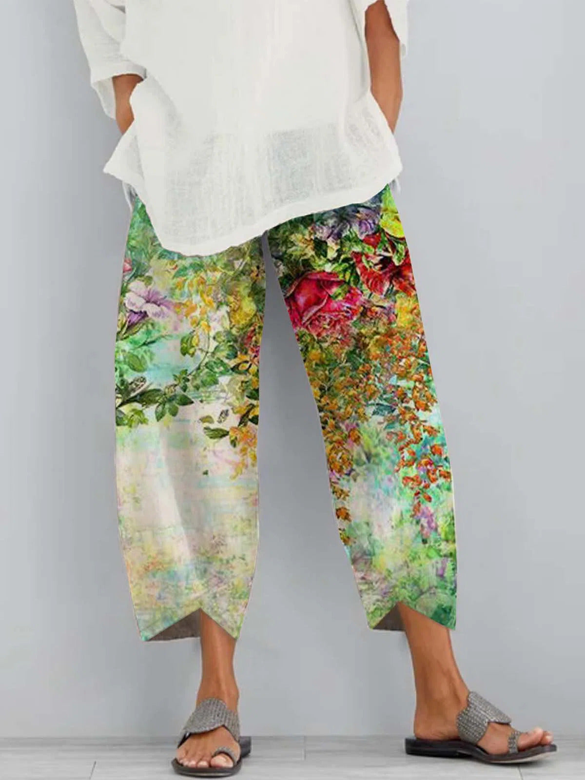 Floral Print Tie-dye with Pockets Casual Pants