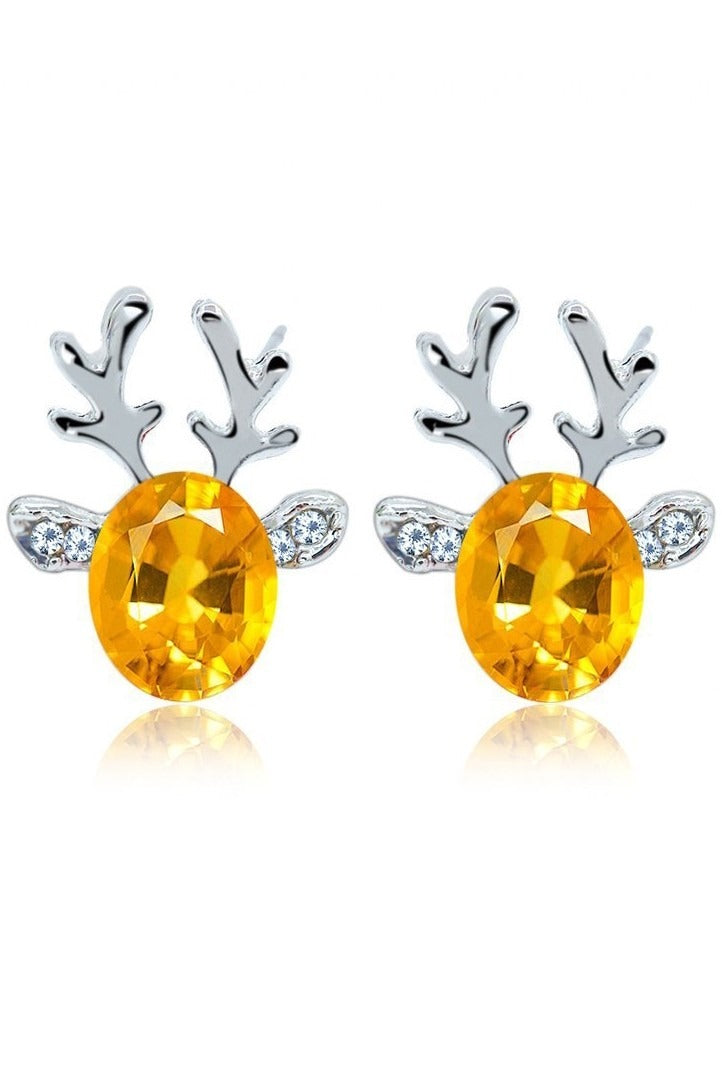 Crystal Gem Christmas Antlers Stud Earrings