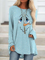 Snowman Face Print Casual Long Sleeves Sweatshirt