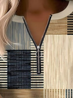 Color Block Casual Zipper V Neck Sweatshirt