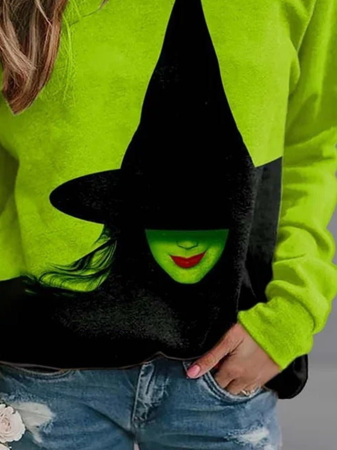 Halloween Print Casual Loose Color Block Crew Neck Sweatshirt