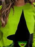 Halloween Print Casual Loose Color Block Crew Neck Sweatshirt