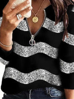 Geometric Print Casual Zipper V Neck Sweatshirt