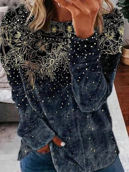 Classical Floral Print Crew Neck Long Sleeve Sweatshirt