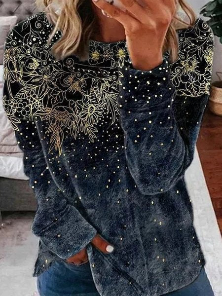 Classical Floral Print Crew Neck Long Sleeve Sweatshirt