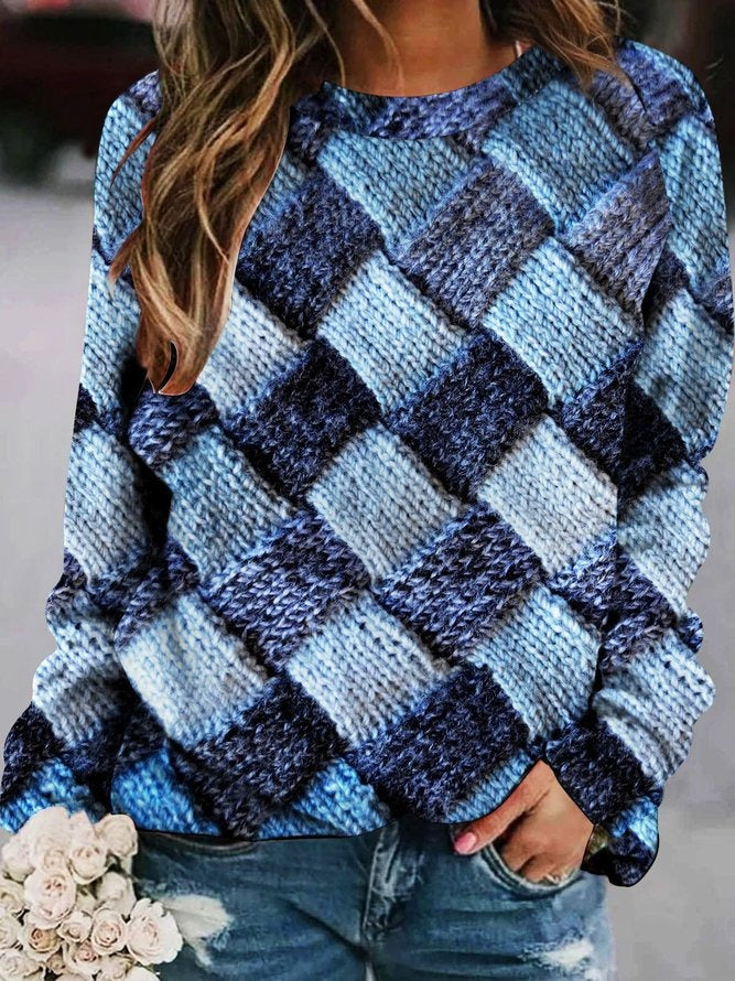 Crew Neck Geometric Print Casual Sweatshirt
