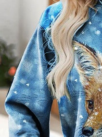 Casual Snowflake Fox Print Loose Sweatshirt