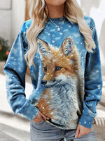 Casual Snowflake Fox Print Loose Sweatshirt