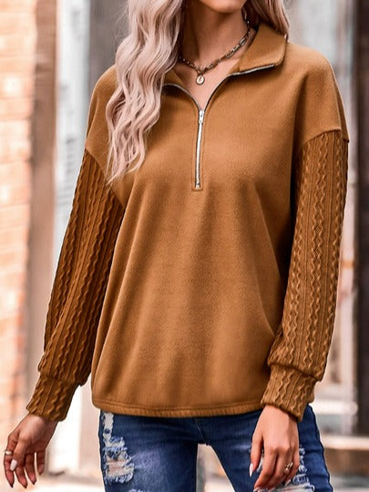 Plain Casual Zipper Sweatshirt