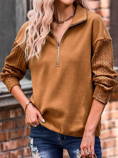 Plain Casual Zipper Sweatshirt