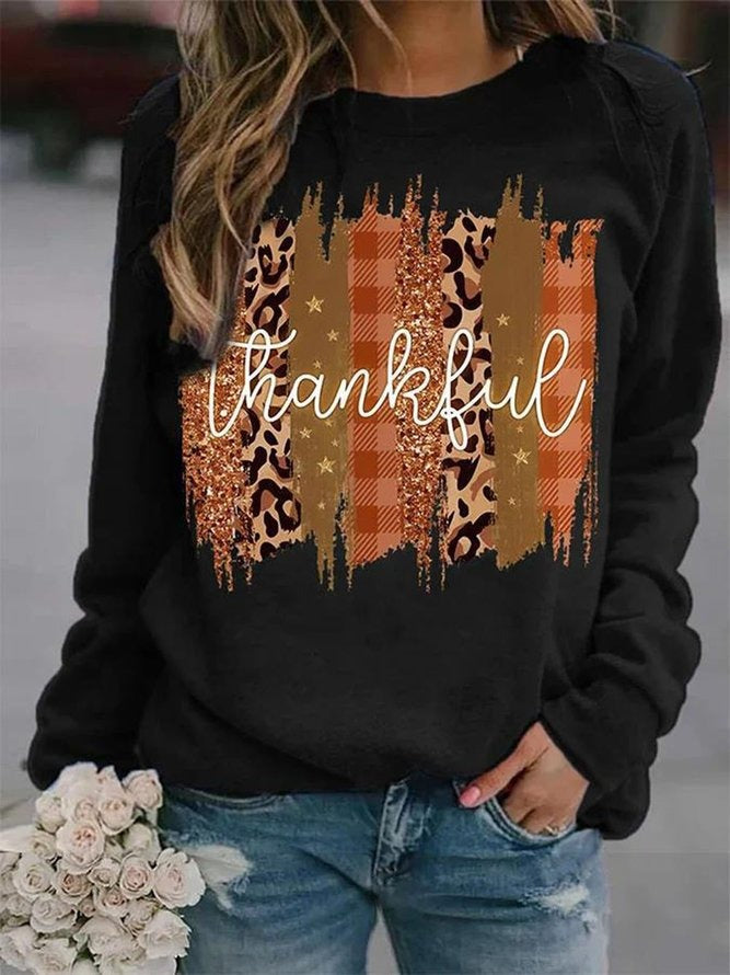 Casual Text Letters Print Regular Fit Crew Neck Sweatshirt