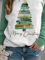 Christmas Tree Print Crew Neck Casual Sweatshirt