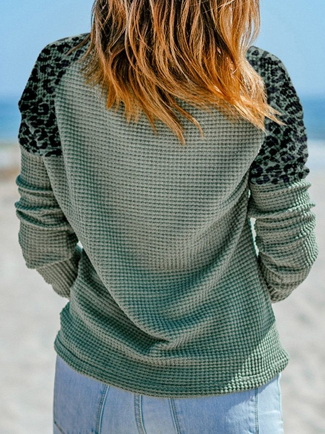 V Neck Jacquard Loose Casual Shirt