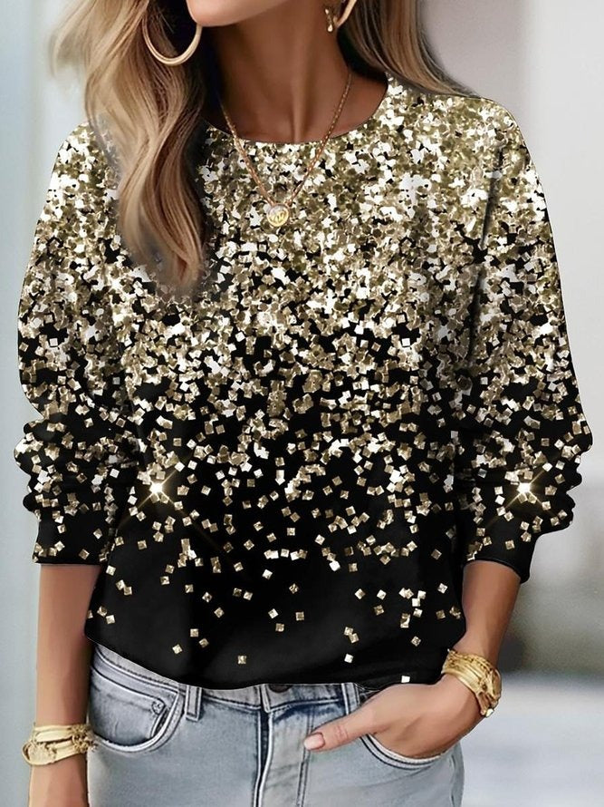 Casual Crew Neck Abstract Print Sweatshirt