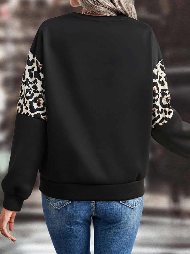 Casual Crew Neck Leopard Print Sweatshirt