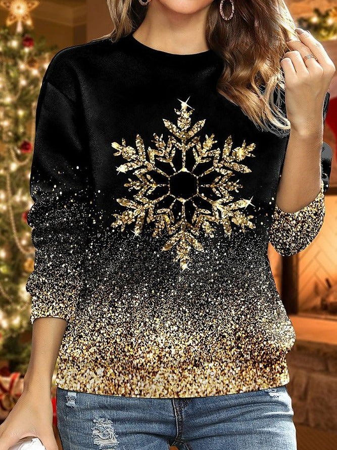 Christmas Crew Neck Gradient Snowflake Loose Casual H-Line Long Sleeve Sweatshirt