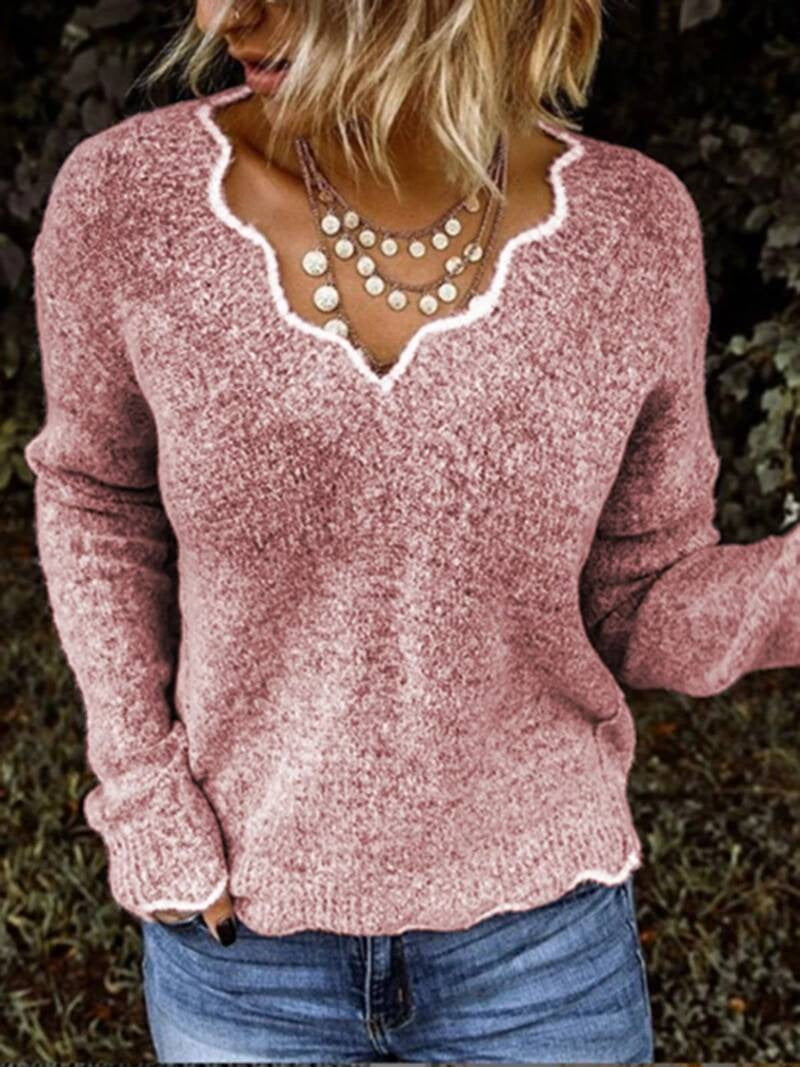 Solid Color Casual V-Neck Long Sleeves Sweater