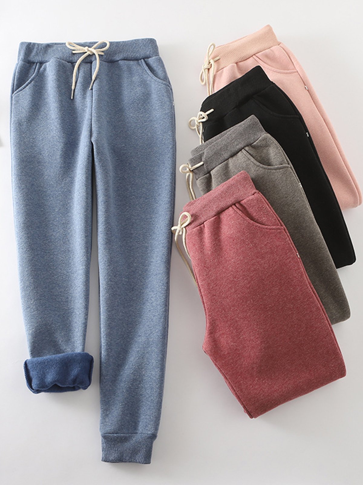 Solid Color with Pockets Casual Thermal Pants