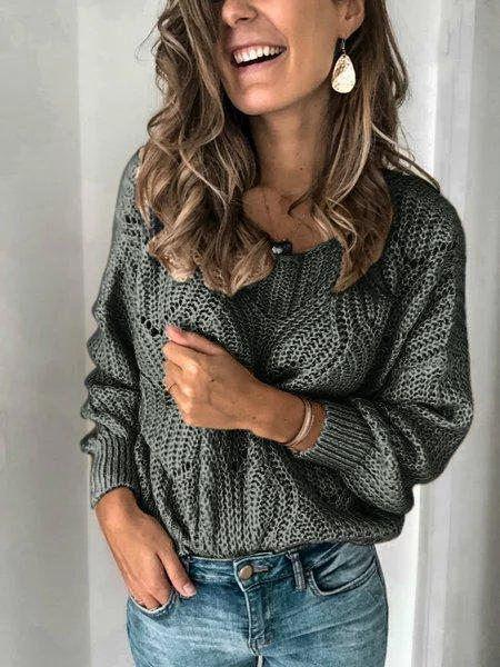 Solid Color Casual Crew Neck Long Sleeves Sweater
