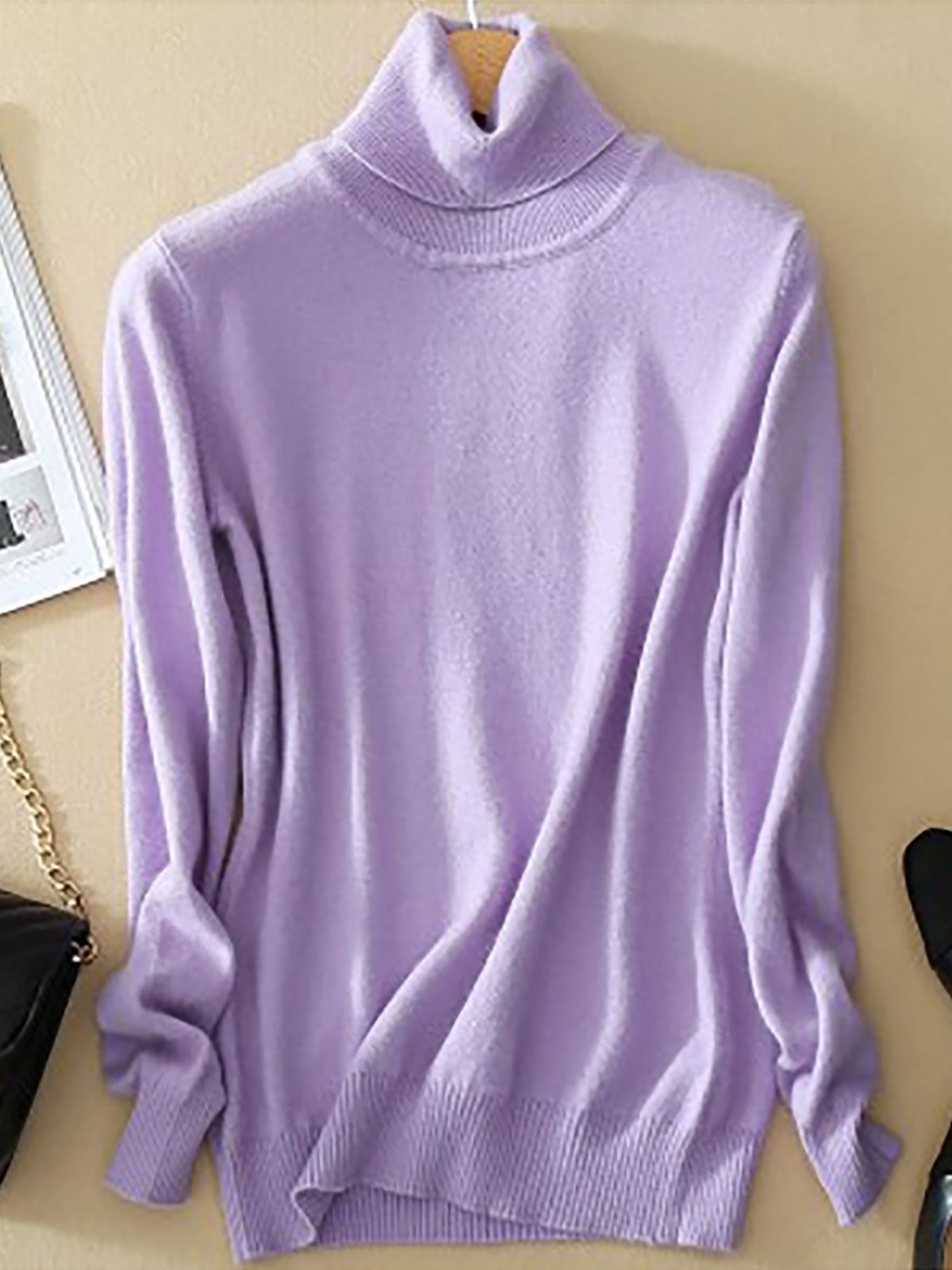 Solid Color Casual High Neck Long Sleeves Sweater