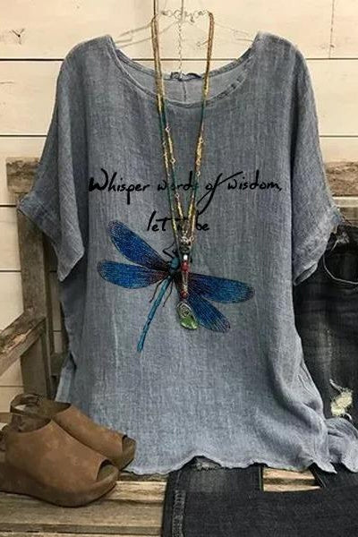 Dragonfly Print Round Neck Short Sleeves T-shirt